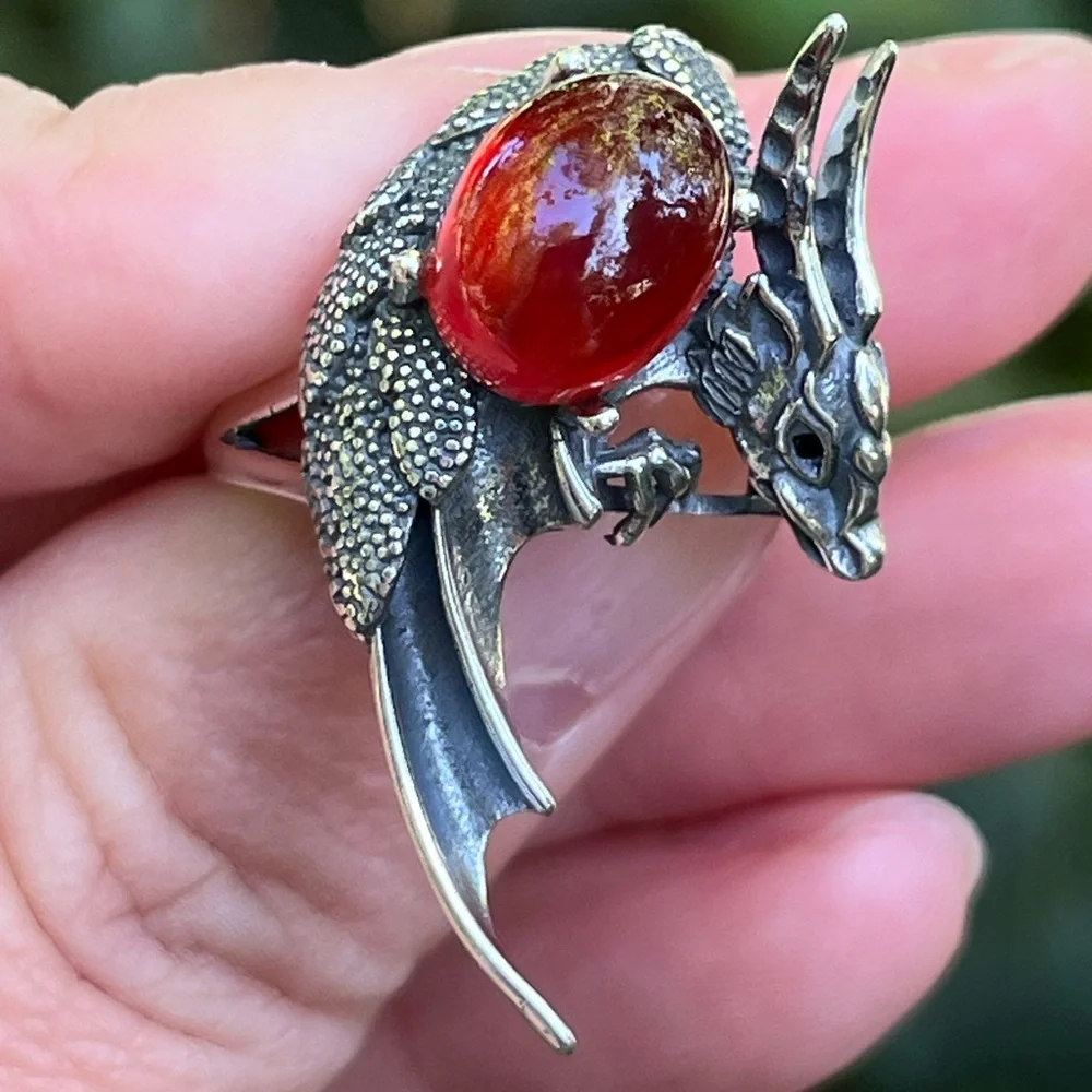 Sterling silver garnet dragon adjustable‎ ring
